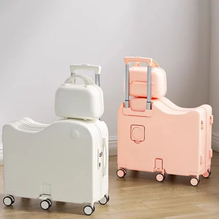 New Children's Suitcase Set, Can Sit and Ride, 18- 24inch Password Rolling Suitcase with 6 Wheels and Foldable Footrest