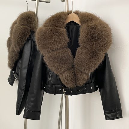 KC005 Faux Fur Coat Female Autumn Faux Leather Jacket Short